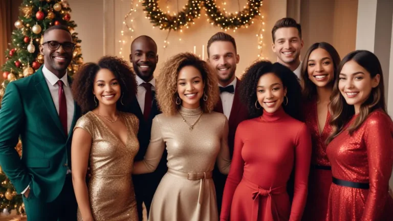 Stylish people in festive attire for holiday celebrations