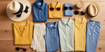 Colorful lightweight summer fabrics like linen, cotton, and rayon arranged with summer accessories.
