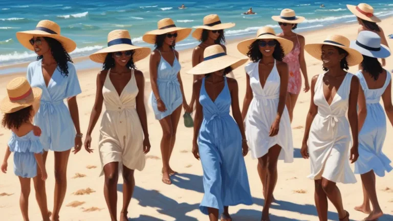 Group of people on a beach wearing various stylish summer hats for sun protection in June 2025.