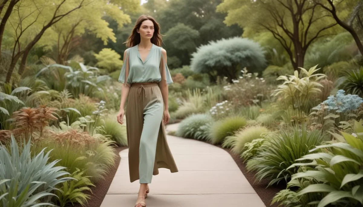 Woman in nature-inspired 2025 fashion colors in garden