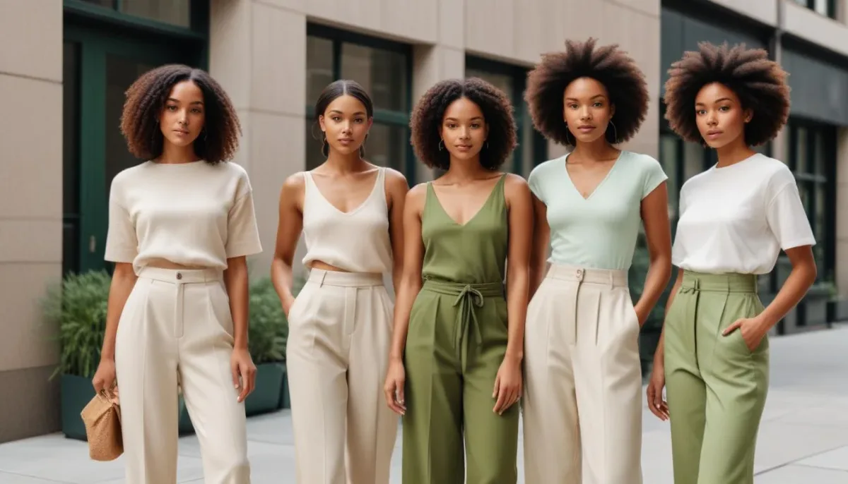 Stylish women in eco-friendly fashion, embodying sustainable choices for 2025
