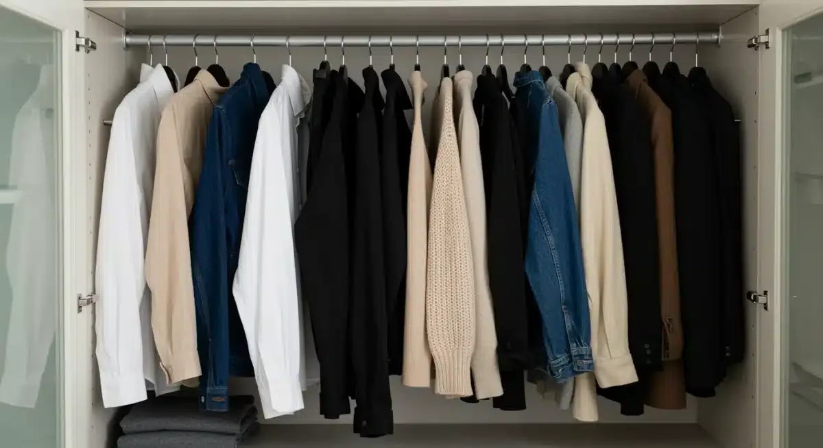 Organized closet with 10 key pieces for a capsule wardrobe