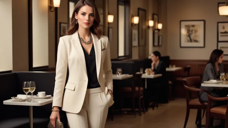 Woman transitioning day to night outfit with blazer, heels, and clutch