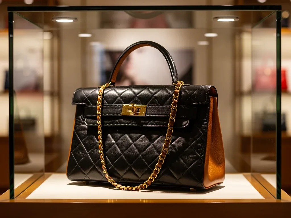 Vintage designer handbag on display in a high-end upcycled luxury store