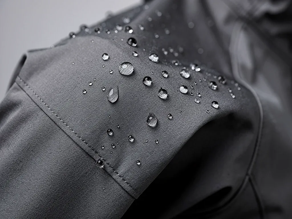 Close-up of water-repellent fabric on a stylish jacket