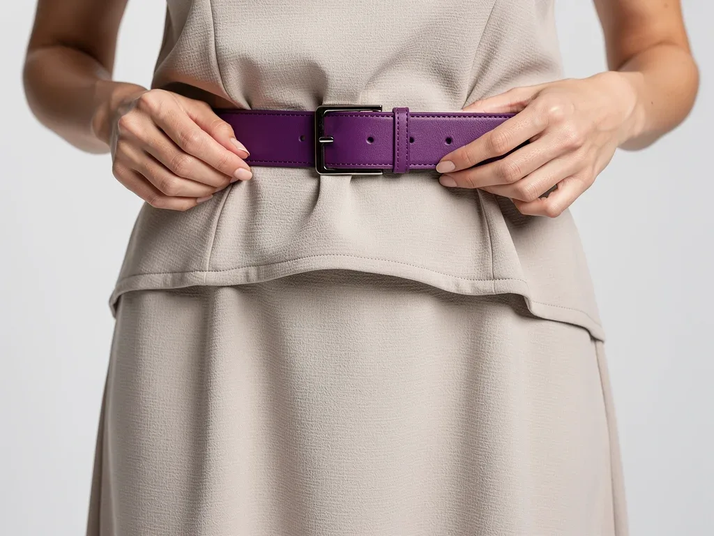 Close-up of drop-waist dress with a wide belt, highlighting waist definition.