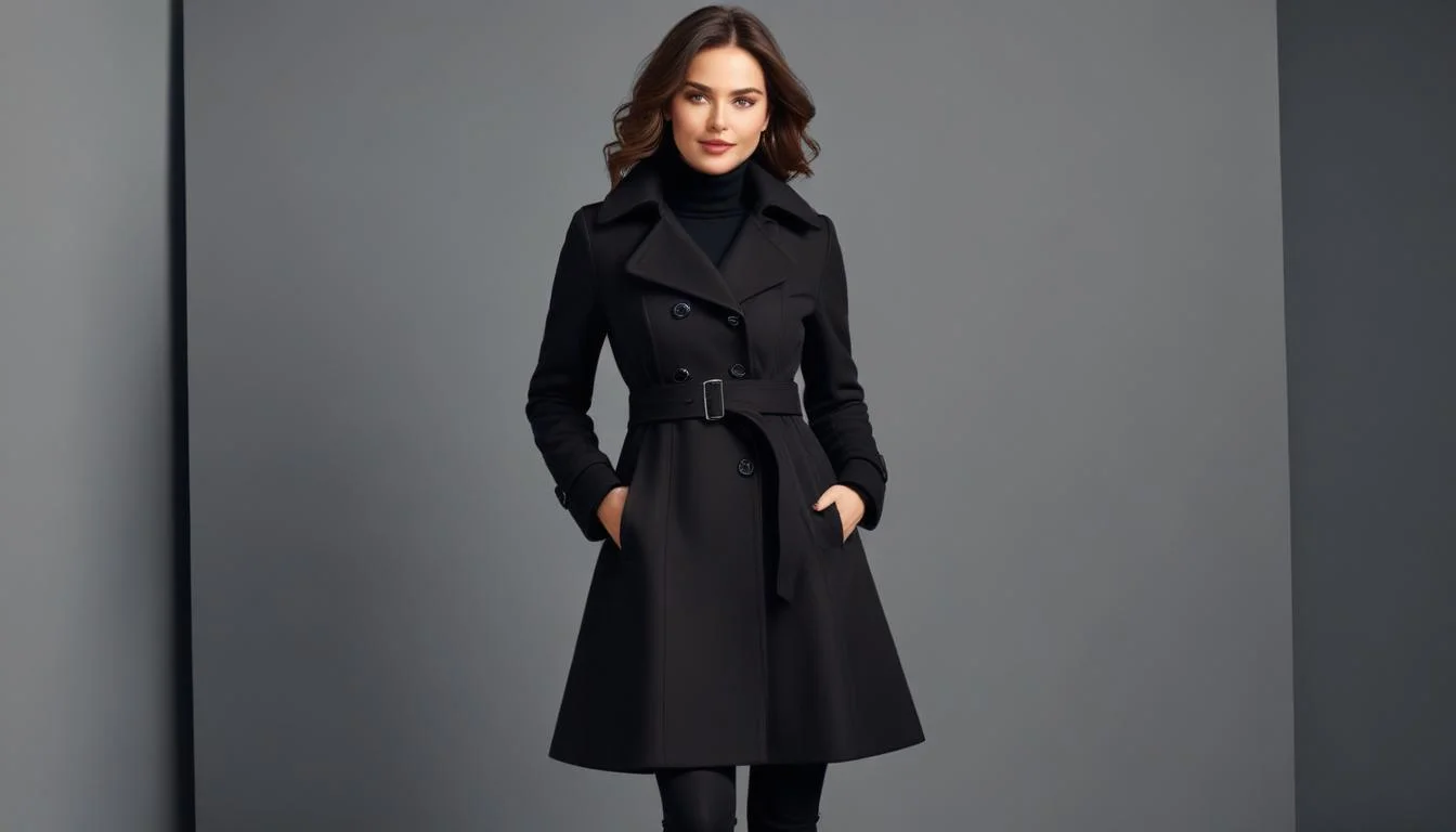 Apple body type woman in A-line winter coat