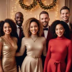 Stylish people in festive attire for holiday celebrations