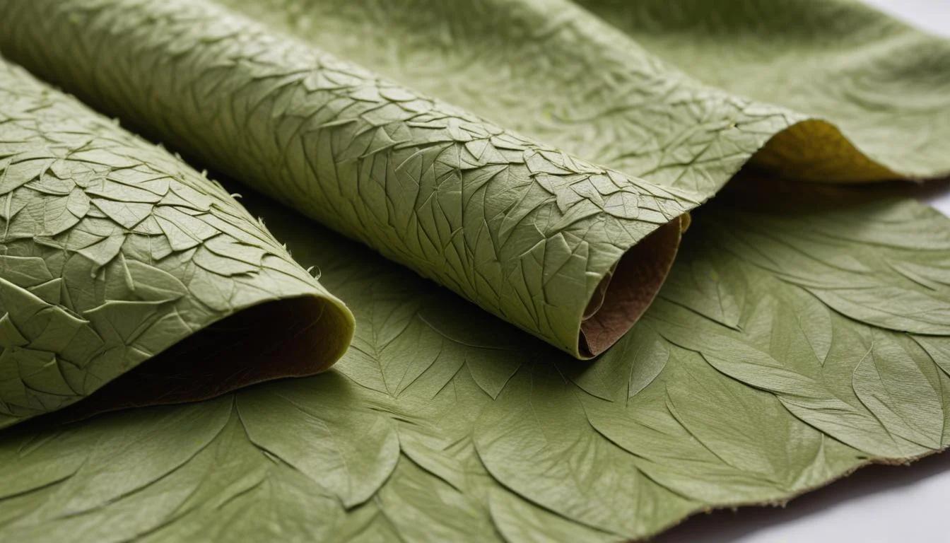 Close-up of innovative bio-based textiles like pineapple and mushroom leather