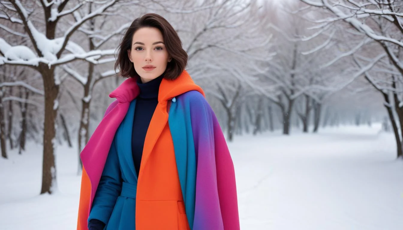 Rectangle body type woman in vibrant cocoon coat