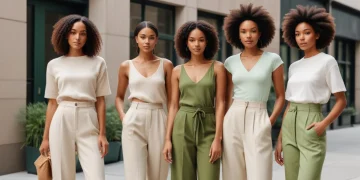 Stylish women in eco-friendly fashion, embodying sustainable choices for 2025
